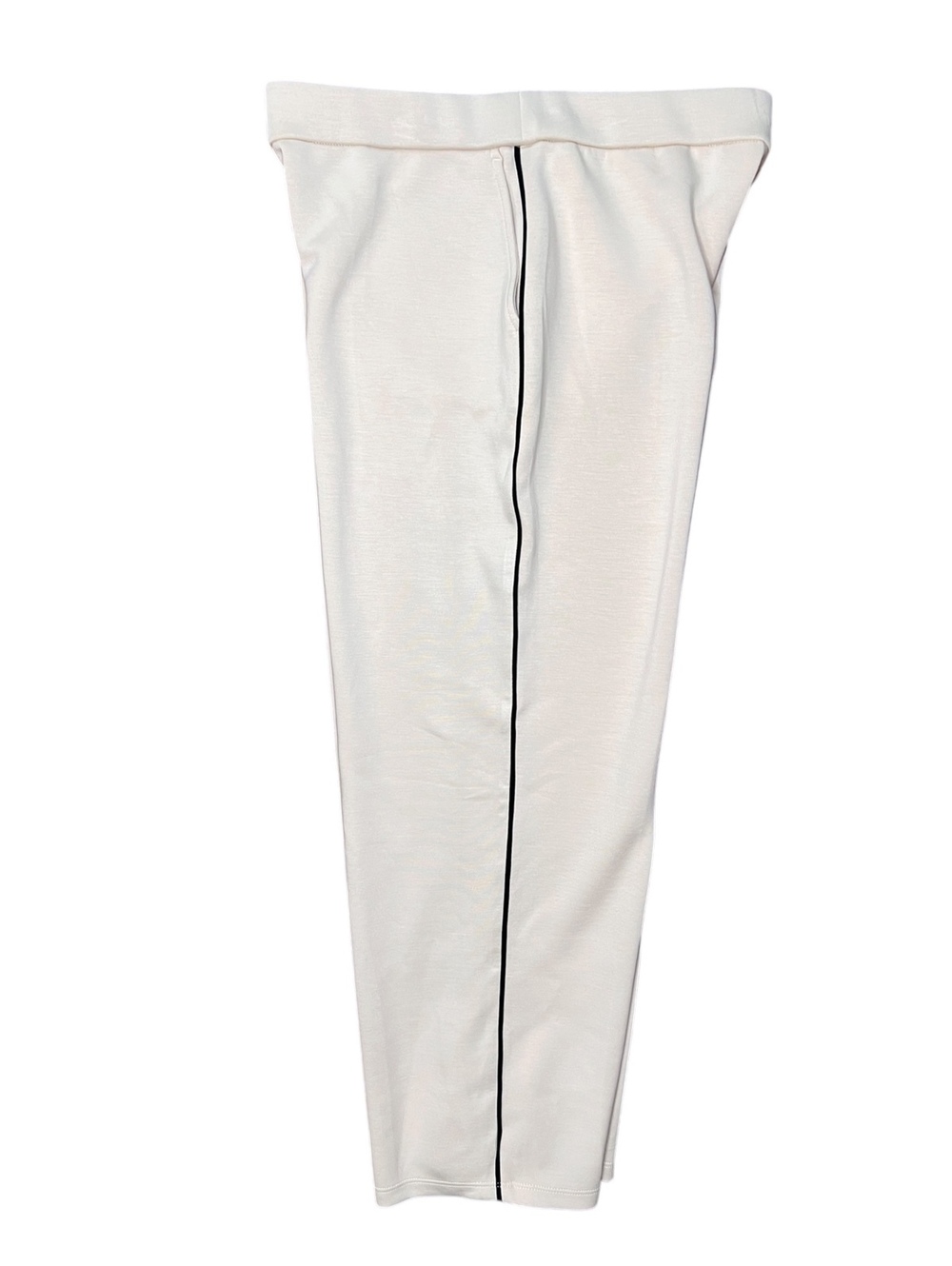 Susan Graver Weekend Pull On Knit Wide Leg Pant Side Piping Ivory Small Petite